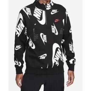 Nike $70 Club Fleece 1/4 Zip Top Sweatshirt DQ5155-010 Black AOP Mens Medium